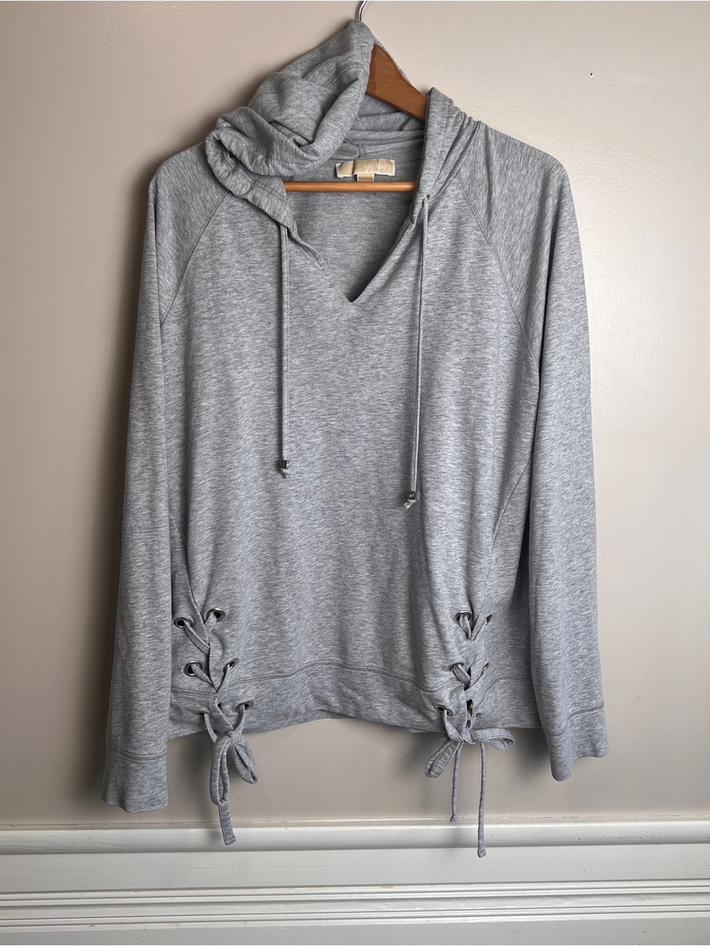 Michael Kors Women's Heather Gray Lace-Up Hoodie Size Large, EUC